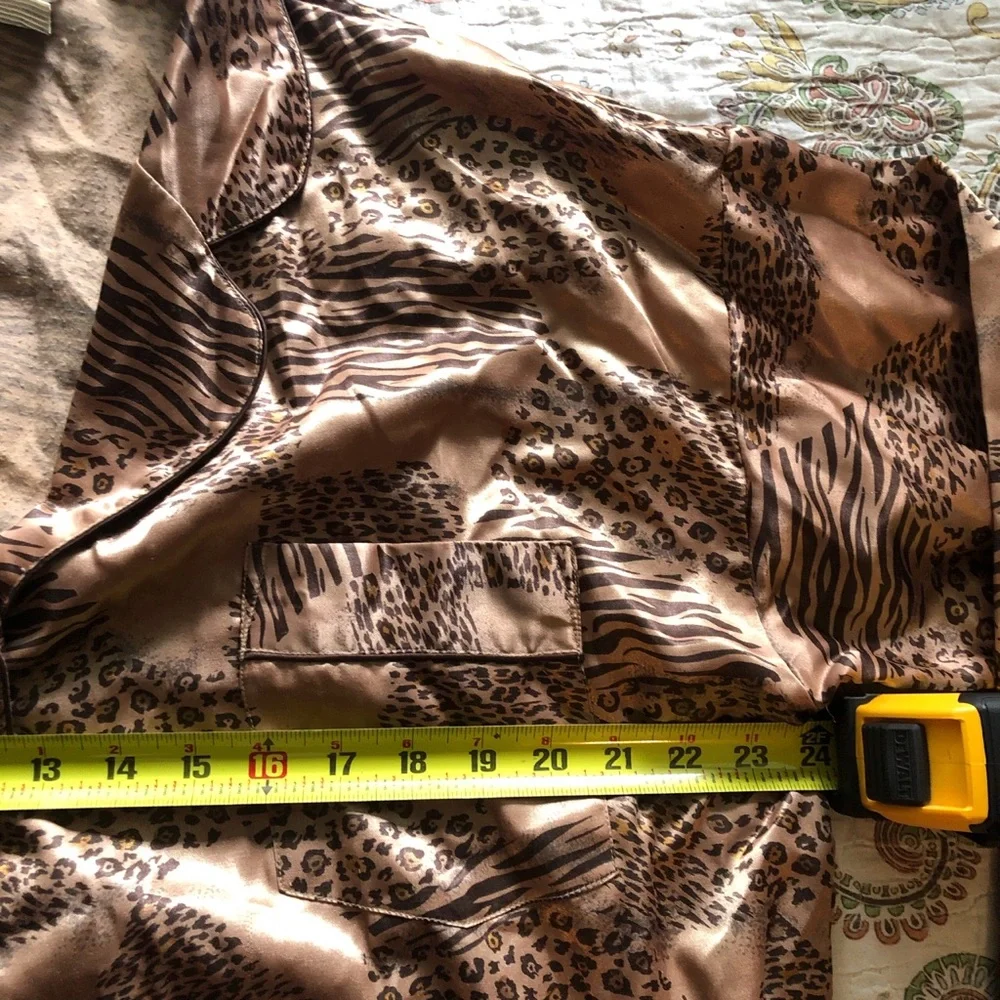 Brown and black silk satin pajama kimono robe - Picture 6 of 8
